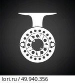 Icon of Fishing reel . Black background with white. Vector illustration. Стоковая иллюстрация, агентство Ingram Publishing / Фотобанк Лори
