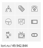 network , battery ,telephone  ,low battery , button , toggle , pie chart , camcoder ,graph , tv, icon, vector, design,  flat,  collection, style, creative,  icons. Стоковая иллюстрация, агентство Ingram Publishing / Фотобанк Лори