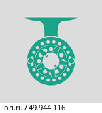 Icon of Fishing reel . Gray background with green. Vector illustration. Стоковая иллюстрация, агентство Ingram Publishing / Фотобанк Лори