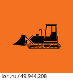 Icon of Construction bulldozer. Orange background with black. Vector illustration. Стоковое фото, агентство Ingram Publishing / Фотобанк Лори