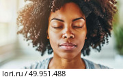 A close-up of a woman with her eyes shut. Стоковое AI-изображение, AI-художник Данила Большаков / Фотобанк Лори