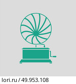 Gramophone icon. Gray background with green. Vector illustration. Стоковое фото, агентство Ingram Publishing / Фотобанк Лори