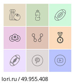 bowling , medal , rugby , pintrest , dumbell , sports , games , fitness , athletics , football , bodybuilding , snooker , ball , cricket , tennis , stopwatch , golf  , social , media , icon, vector, design,  flat,  collection, style, creative,  icons. Стоковая иллюстрация, агентство Ingram Publishing / Фотобанк Лори