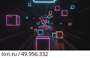 Abstract tunnel with glowing cubes in blue and pink colors. Стоковое AI-видео, аниматор KATERINA AI / Фотобанк Лори