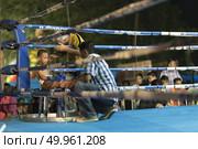 NAKHONNAYOK THAILAND- NOVEMBER 24 : Unidentified players in Thai Boxing " Muay Thai Kai Chon" on November 24 , 2015 at Thai temple Nakhonnayok Thailand. Редакционное фото, агентство Ingram Publishing / Фотобанк Лори