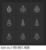 Christmas balls , snowflakes, tress , christmas , snow , winter , merry christmas , 25 dec , balls , decoration , evening , snowfall , icon, vector, design,  flat,  collection, style, creative,  icons. Стоковая иллюстрация, агентство Ingram Publishing / Фотобанк Лори