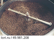 fresh coffee beans in roast machine, arabica roasted coffee ,vintage filter image. Стоковое фото, агентство Ingram Publishing / Фотобанк Лори