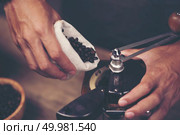 Making brewed coffee from steaming filter drip style. Стоковое фото, агентство Ingram Publishing / Фотобанк Лори