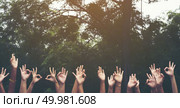 hand up of people working assemble corporate meeting show symbol Join forces teamwork quality and effective personnel Concept organizational development in teamwork and business. Стоковое фото, агентство Ingram Publishing / Фотобанк Лори