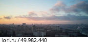 Aerial view of the city of Kiev at sunrise, beautiful sky with clouds. birdseye view of the city at sunrise. Стоковое фото, агентство Ingram Publishing / Фотобанк Лори