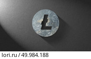 Icon litecoin made of stone on a dark background. Concept Blockchain, cryptocurrencies, can be used for video or site cover. Icon litecoin made of stone on a dark background. Concept Blockchain, cryptocurrencies. Стоковое фото, агентство Ingram Publishing / Фотобанк Лори