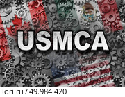 USMCA business or the new NAFTA deal as the United States Mexico Canada agreement symbol with north america flags as a trade negotiation and economic unity fot the American Mexican and Canadian governments as a 3D illustration. . Стоковое фото, агентство Ingram Publishing / Фотобанк Лори