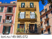 View of beautiful generic catalonian street in Palma de Mallorca, spanish architecture.. View on Palma de Mallorca. Стоковое фото, агентство Ingram Publishing / Фотобанк Лори