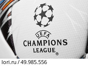 Kiev, Ukraine - February 22, 2018: Uefa Champions League Match Ball. Official Adidas 2018 Champions League Final Soccer Ball will be used for the first time in the round of the Champions League. The match will be held on May 26, 2018 in Kiev, for the first time in the history of Ukraine, at the National Sports Complex "Olympic". Kiev, Ukraine - February 22, 2018: Uefa Champions League official Adidas 2018 Champions League Final Soccer ball. Редакционное фото, агентство Ingram Publishing / Фотобанк Лори