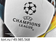 Kiev, Ukraine - February 22, 2018: close-up first Ukrainian final ball for the Champions League, during UEFA Champions League game at NSC Olimpiyskyi stadium on May 26, 2018 in Kiev, Ukraine,. Kiev, Ukraine - February 22, 2018: Official UEFA Champions League 2018 season ball (Adidas Final Kiev) Редакционное фото, агентство Ingram Publishing / Фотобанк Лори