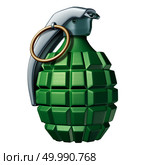 Hand grenade on a white background as an unexploded bomb object with a pin as a vintage explosive device icon isolated on a white background as a 3D illustration. Стоковое фото, агентство Ingram Publishing / Фотобанк Лори