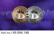 Coins bitcoin, gold and silver coins on an ultraviolet background. The concept of blockchain technology and money transfers. Mastercard analog concept. Cryptocurrency and blockchain trading concept. Can be used for video or site cover. Coins bitcoin on an ultraviolet background, money transfer concept. Стоковое фото, агентство Ingram Publishing / Фотобанк Лори
