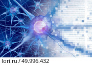AI and neuroscience aor digital neurology brain function concept as artificial intelligence or virtual reality technology as a 3D rendering. Стоковое фото, агентство Ingram Publishing / Фотобанк Лори
