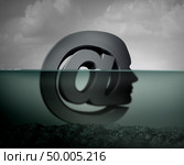 Internet depression or cyberbullying psychological anxiety suffering and texting risk concept as an email symbol shaped as a person depressed because of compulsive  habits with social media sites 3D illustration style. Стоковое фото, агентство Ingram Publishing / Фотобанк Лори