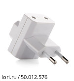 Triple Outlet Tap. Electric energy adapter used to split socket outlet. Isolated on white background. Стоковое фото, агентство Ingram Publishing / Фотобанк Лори