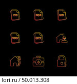 file type , files , documents , file  , doc , ai , psd , pdf , png , jpg , dmg , exe , msd , apk , txt, docx ,xls , html , css  , wav, mp3 , mp4 , db , eps , svg, icon, vector, design,  flat,  collection, style, creative,  icons. Стоковая иллюстрация, агентство Ingram Publishing / Фотобанк Лори