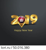 Happy New Year 2019 Golden Typography with Cambodia Flag Location Pin. Country Flag  Design. Стоковая иллюстрация, агентство Ingram Publishing / Фотобанк Лори
