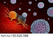Cancer Immunotherapy as a human immune system therapy concept as a biomedical or biomedicine oncology treatment using the natural T cell fighting properties of the body as a 3D render. Стоковое фото, агентство Ingram Publishing / Фотобанк Лори
