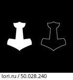 Thor’s hammer Mjolnir icon set white color illustration flat outline style simple image. Стоковая иллюстрация, агентство Ingram Publishing / Фотобанк Лори