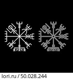 Vegvisir runic compass galdrastav Navigation compass symbol icon set white color illustration flat outline style simple image. Стоковая иллюстрация, агентство Ingram Publishing / Фотобанк Лори