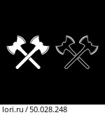 Two double-faced viking axes icon set white color illustration flat outline style simple image. Стоковая иллюстрация, агентство Ingram Publishing / Фотобанк Лори