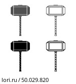 Thor’s hammer Mjolnir icon set grey black color vector illustration outline flat style simple image. Стоковая иллюстрация, агентство Ingram Publishing / Фотобанк Лори