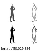 Man with bandana on his face that hides his identity man holds stick in hand Concept of rebellion Concept protest and danger icon set grey black color vector illustration outline flat style simple image. Стоковая иллюстрация, агентство Ingram Publishing / Фотобанк Лори