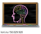 Concept of autism adapted education or autistic development disorder as an icon of a communication and social behavior psychology as a chalk drawing on a school blackboard or chalkboard with 3D illustration elements. Стоковое фото, агентство Ingram Publishing / Фотобанк Лори