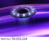 Flying saucer in subspace, science fiction 3D graphics. illustration. Стоковое фото, агентство Ingram Publishing / Фотобанк Лори