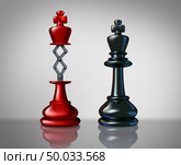 Secret weapon business success concept with a red chess king rising above a competitor leader with a hidden innovative tool as a metaphor for innovation and corporate strategy or planning to win the game as a 3D illustration.. Стоковое фото, агентство Ingram Publishing / Фотобанк Лори