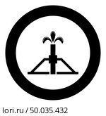 Oil well Derrick rig for oil in out icon black color vector in circle round illustration flat style simple image. Oil well Derrick rig for oil in out icon black color vector in circle round illustration flat style image. Стоковая иллюстрация, агентство Ingram Publishing / Фотобанк Лори
