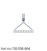 Icon of slab hanged on crane hook by rope slings . Flat design. Vector illustration. Стоковое фото, агентство Ingram Publishing / Фотобанк Лори