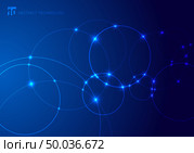 Abstract circles and dots with overlapping on blue background technology style. Future concept. Node molecule structure. Science and connection. banner web with copy space for text. Vector illustration. Стоковая иллюстрация, агентство Ingram Publishing / Фотобанк Лори