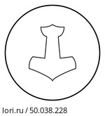 Thor’s hammer Mjolnir icon outline black color vector in circle round illustration flat style simple image. Стоковая иллюстрация, агентство Ingram Publishing / Фотобанк Лори
