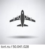 Airplane takeoff icon front view on gray background, round shadow. Vector illustration. Стоковая иллюстрация, агентство Ingram Publishing / Фотобанк Лори