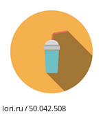 Disposable soda cup and flexible stick icon. Flat color design. Vector illustration. Стоковая иллюстрация, агентство Ingram Publishing / Фотобанк Лори