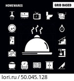 Home wares Solid Glyph Icons Set For Infographics, Mobile UX/UI Kit And Print Design. Include: Appliances, Home, Home Ware, House, Pan, Bathroom, Furniture, Icon Set - Vector. Стоковая иллюстрация, агентство Ingram Publishing / Фотобанк Лори