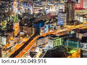 Aerial view street light illumination in Yokohama City Japan. Yokohama is the second largest city in Japan by population. Стоковое фото, агентство Ingram Publishing / Фотобанк Лори