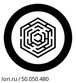Hexagonal Maze Hexagon maze Labyrinth with six corner icon in circle round black color vector illustration flat style simple image. Hexagonal Maze Hexagon maze Labyrinth with six corner icon in circle round black color vector illustration flat style image. Стоковая иллюстрация, агентство Ingram Publishing / Фотобанк Лори