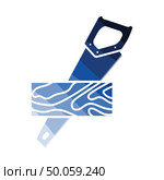 Handsaw cutting a plank icon. Flat color design. Vector illustration. Стоковое фото, агентство Ingram Publishing / Фотобанк Лори