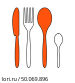 Silverware Set Icon. Thin Line With Orange Fill Design. Vector Illustration. Стоковая иллюстрация, агентство Ingram Publishing / Фотобанк Лори
