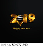 Happy New Year 2019 Golden Typography with Brittany Flag Location Pin. Country Flag  Design. Стоковая иллюстрация, агентство Ingram Publishing / Фотобанк Лори