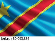 DR Congo flag waving in the wind, detailed silk texture. Стоковая иллюстрация, иллюстратор Максим Гребешков / Фотобанк Лори