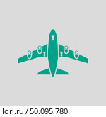 Airplane Takeoff Icon Front View. Green on Gray Background. Vector Illustration. Стоковая иллюстрация, агентство Ingram Publishing / Фотобанк Лори