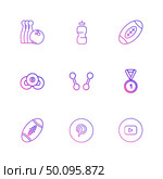 bowling , medal , rugby , pintrest , dumbell , sports , games , fitness , athletics , football , bodybuilding , snooker , ball , cricket , tennis , stopwatch , golf  , social , media , icon, vector, design,  flat,  collection, style, creative,  icons. Стоковая иллюстрация, агентство Ingram Publishing / Фотобанк Лори
